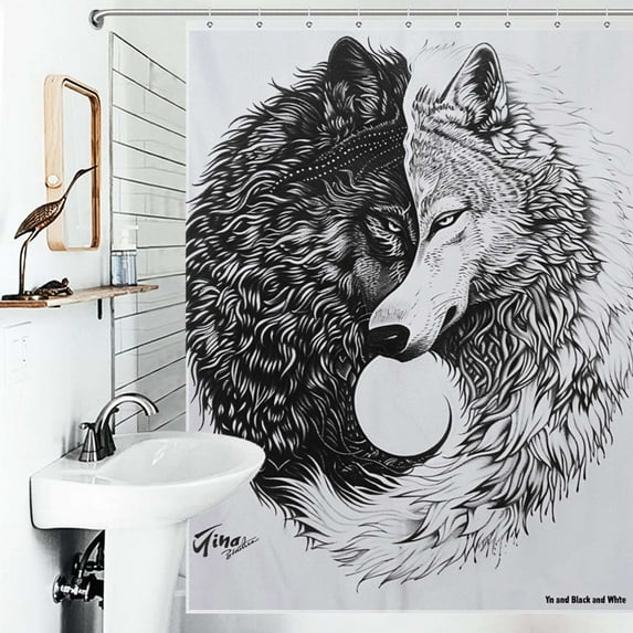Shower Curtain Wolf Yin Yang Art Print Bath Curtain Polyester Fabric Bathroom Ration With Hooks