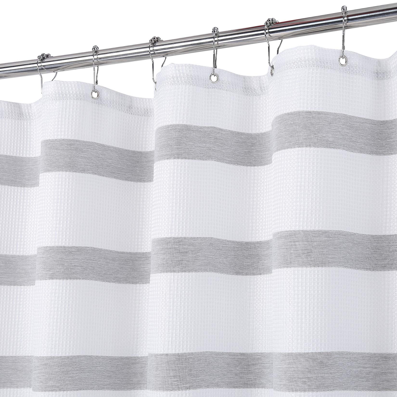 Shower Curtain with Yarn Dyed Striped Pattern Grey and White Waffle