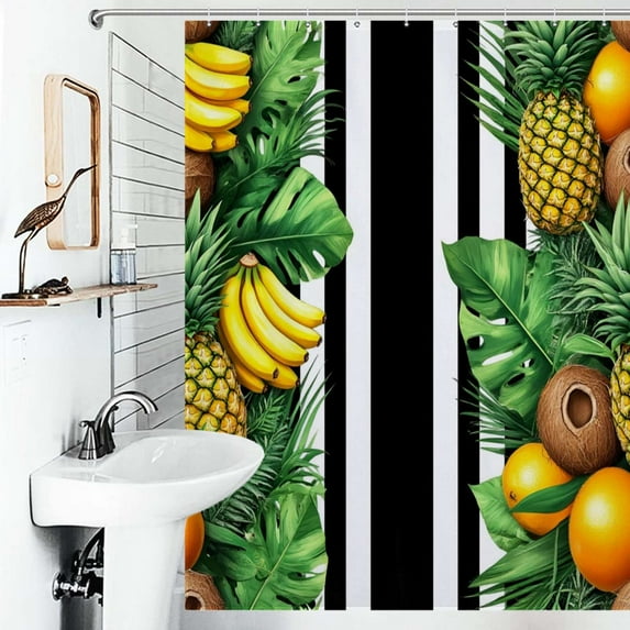 Shower Curtain Yellow And Green Banana-3 Bathroom Waterproof Polyester Home Ration Curtain With Hook