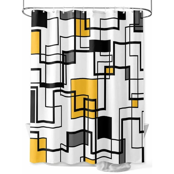 Shower Curtain Yellow Black Lines Bathroom Curtains with Hooks, Waterproof Fabric Abstract Geometric Bath Shower Curtains Set for Bathroom Bathtubs Decor 36x72 Inch