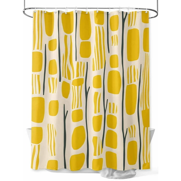 Shower Curtain Yellow Block Black Tree Bath Curtains Decor Abstract Art Waterproof Polyester Fabric Bathroom Shower Curtain Set with 12 Hooks Decoration 72 x 72 Inches