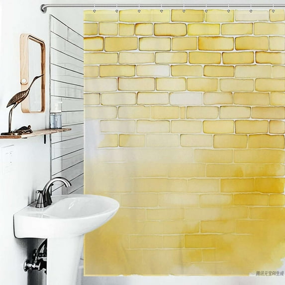 Shower Curtain Yellow Brick Wall Bath Curtain Polyester Fabric Bathroom Ration With Hooks