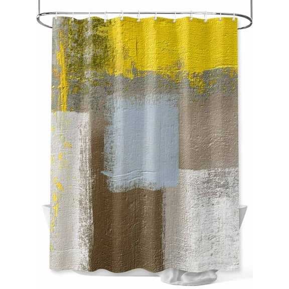 Shower Curtain Yellow Brown Abstract Painting Bathroom Curtains with Hooks, Waterproof Fabric Modern Art Paint Bath Shower Curtains Set for Bathroom Bathtubs Decor 36x72 Inch