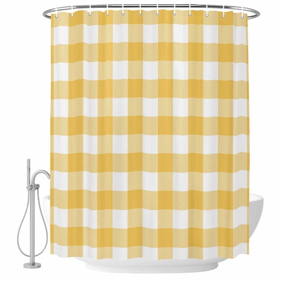 Shower Curtain Yellow Buffalo Check Plaid Waterproof Polyester Bathroom Curtain Farmhouse Style Decorative Bath Accessory for Shower, Tub, and Bathroom Decor 36 x 72 In