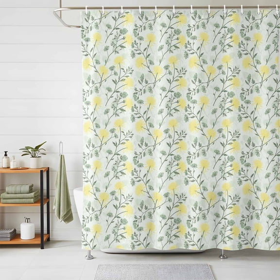 Shower Curtain Yellow Daisy Green Leaf Shower Curtains for Bathroom Decor, Waterproof Polyester Shower Curtain Set with Hooks, Small Stall Size 36" x 72" Spring Floral Plant