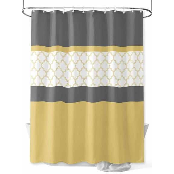Shower Curtain Yellow Gray Geometric Bathroom Curtains with Hooks, Waterproof Fabric Stitching Morocco Pattern Bath Shower Curtains Set for Bathroom Bathtubs Decor 36x72 Inch