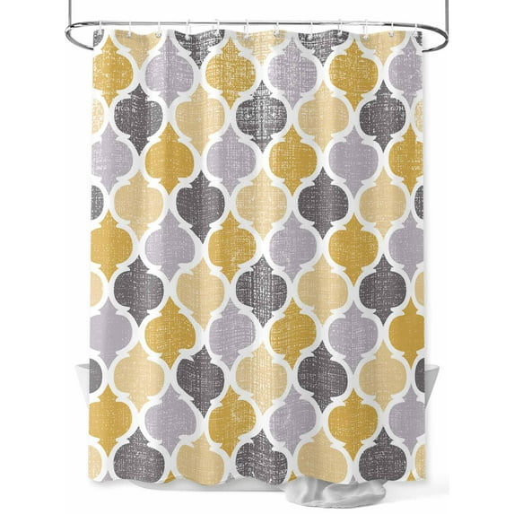 Shower Curtain Yellow Gray Moroccan Pattern Shower Curtains for Bathroom, Waterproof Polyester Shower Curtain Set with Hooks, Standard Size 72" x 72" Retro Geometric Style