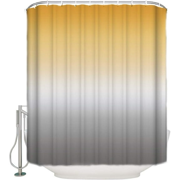 Shower Curtain Yellow Grey Gradient Fabric Bath Curtains Solid Color Ombre Bathroom Decor Sets with Hooks Waterproof 72x84inch