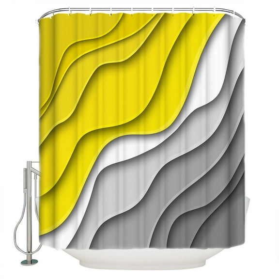 Shower Curtain, Yellow Grey White Color Gradient Waterproof Shower Curtain Set with Hooks for Bathroom Showers,Stalls and Bathtubs,36x72In Abstract Lines Striped