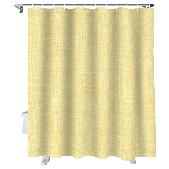 Shower Curtain Yellow Linen Fabric Bathroom Curtains with Hooks, Waterproof Fabric Pure Solid Color Bath Shower Curtains Set for Bathroom Bathtubs Decor 36x72 Inch