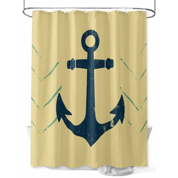 Shower Curtain Yellow Nautical Anchor Bathroom Curtains with Hooks, Waterproof Fabric Coastal Lines Bath Shower Curtains Set for Bathroom Bathtubs Decor 72x72 Inch