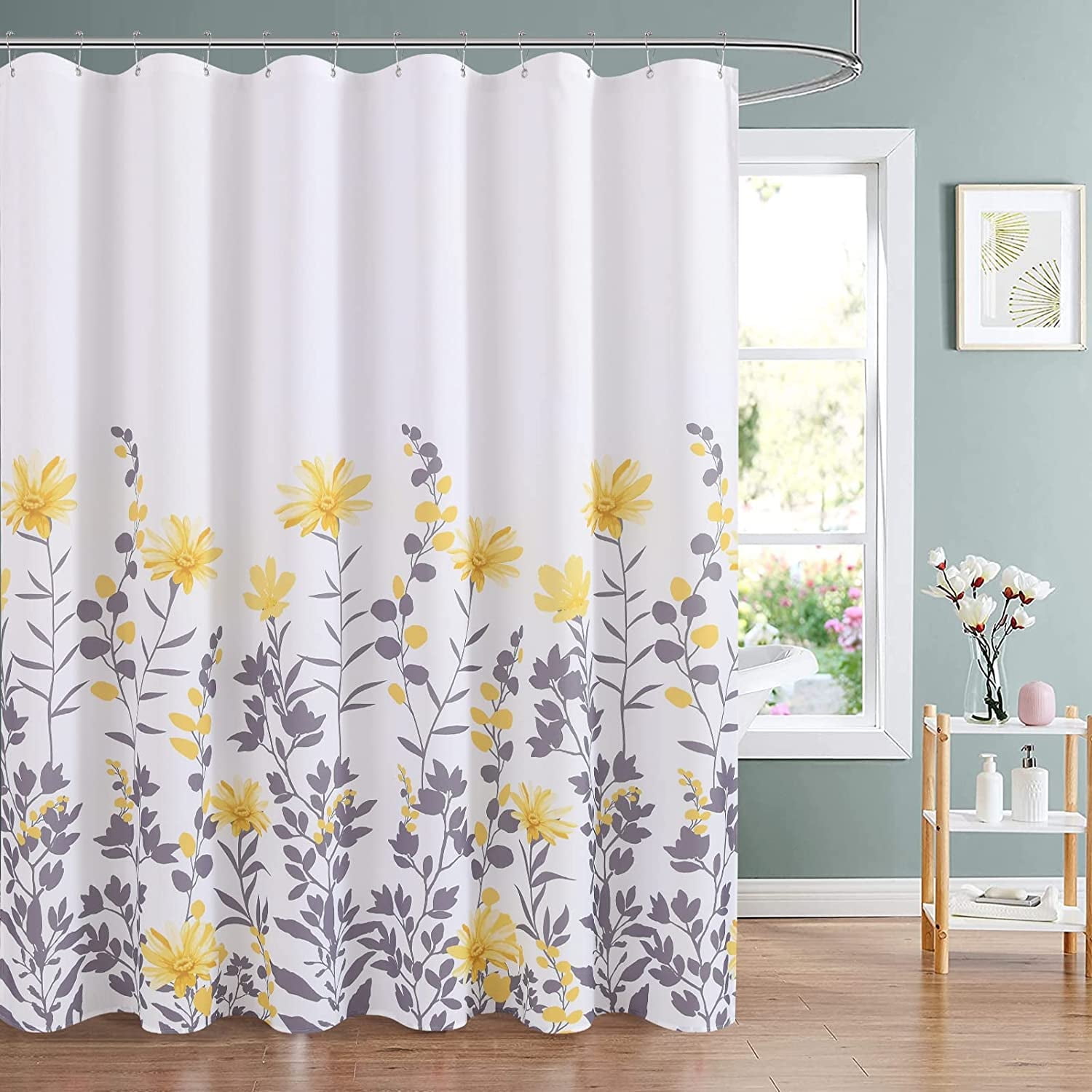 Shower Curtain Yellow Shower Curtain Set for Bathroom Floral Shower Curtain Yellow Boho Yellow and Gray Shower Curtains Fabric Flower Shower Curtain