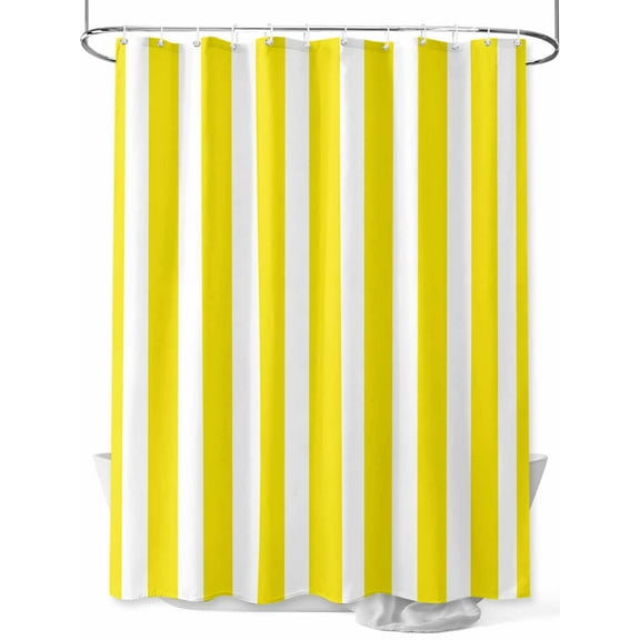 Shower Curtain Yellow Stripes Bathroom Curtains with Hooks, Waterproof Fabric Vertical Striped Bath Shower Curtains Set for Bathroom Bathtubs Decor 36x72 Inch