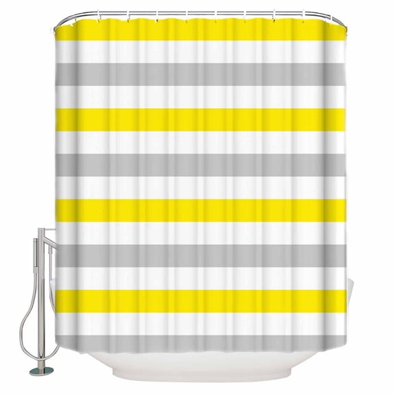 Shower Curtain, Yellow Stripes Gray White Lines Waterproof Shower Curtain Set with Hooks for Bathroom Showers,Stalls and Bathtubs,36x72In Modern Minimalist Style