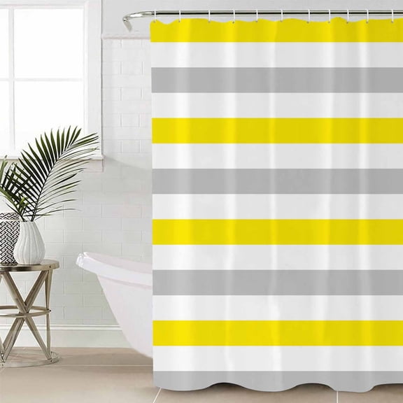 Shower Curtain, Yellow Stripes Gray White Lines Waterproof Shower Curtain Set with Hooks for Bathroom Showers,Stalls and Bathtubs,60x72In Modern Minimalist Style