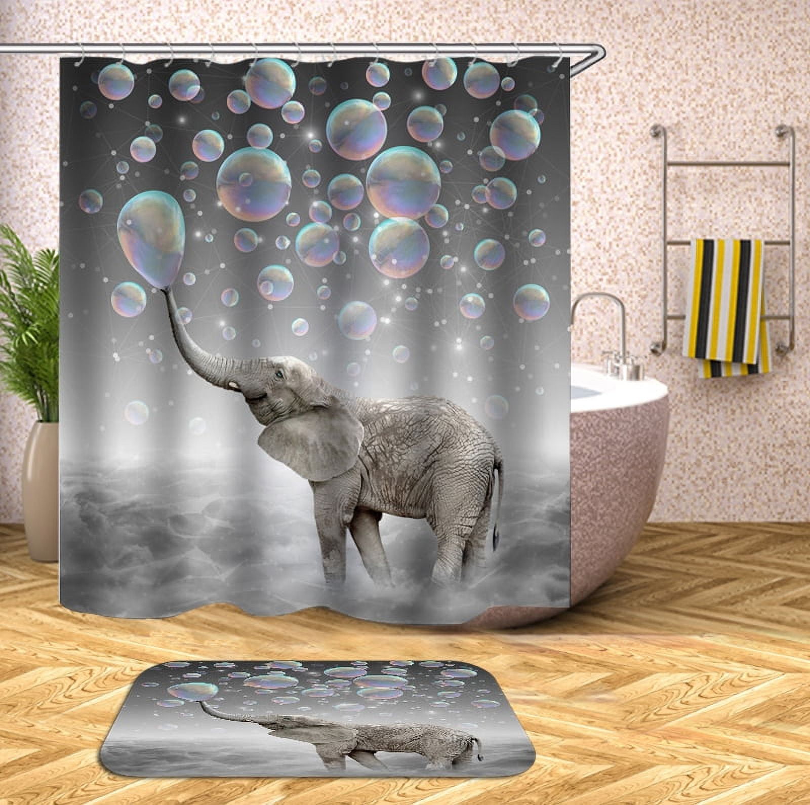 Shower Curtain and Rug Set Animal Print Elephant Pattern 3D Printed