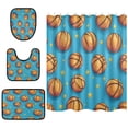 thumbnail image 1 of Shower Curtain and Rug Sets 4pcs Bathroom Sets Includes 12 Free Hooks 66" x 72" Blue Basketball Patterns, 1 of 8