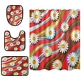 thumbnail image 1 of Shower Curtain and Rug Sets 4pcs Bathroom Sets Includes 12 Free Hooks 66" x 72" Daisies on Coffee Collision Background, 1 of 8