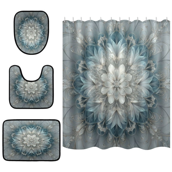 Shower Curtain and Rug Sets 4pcs Bathroom Sets Includes 12 Free Hooks 66" x 72" Swirls Of Light Blue