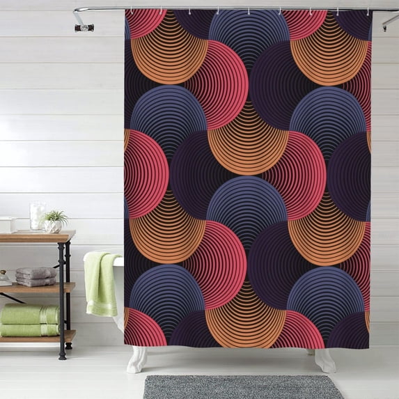 Shower Curtain, circular stripes Waterproof Fabric Plastic Shower Curtain, Drying Fast Bathroom Curtain with 9 Buttonholes, Ruffle Shower Curtain 60x72in