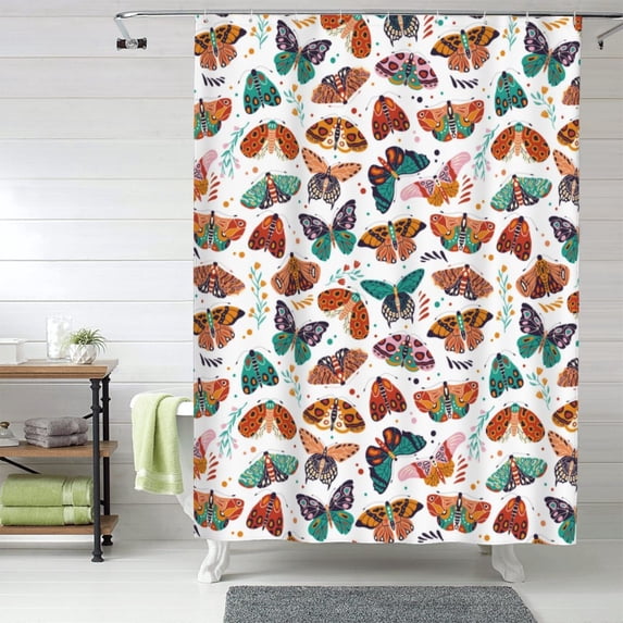 Shower Curtain, colorful butterfly A Waterproof Fabric Plastic Shower Curtain, Drying Fast Bathroom Curtain with 9 Buttonholes, Ruffle Shower Curtain 60x72in