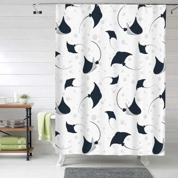 Shower Curtain, cool stingrays bubbles white Waterproof Fabric Plastic Shower Curtain, Drying Fast Bathroom Curtain with 9 Buttonholes, Ruffle Shower Curtain 60x72in