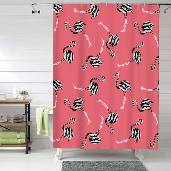 Shower Curtain, flamingo zebra print pink Waterproof Fabric Plastic Shower Curtain, Drying Fast Bathroom Curtain with 9 Buttonholes, Ruffle Shower Curtain 60x72in