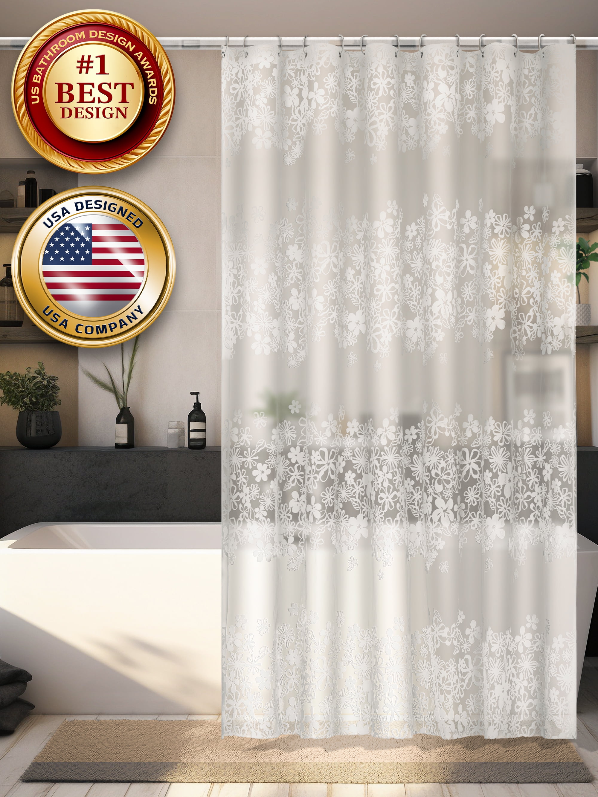 Shower Curtain for Bathroom (71 x 71”, White), Bathtub & Shower Stall