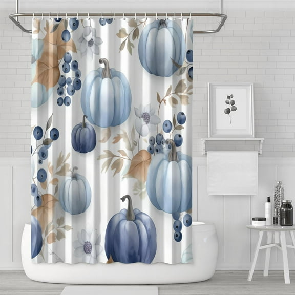 Shower Curtain for Bathroom Autumn Pumpkin Orange White Bathroom Curtain Durable Modern Bath Curtain Hooks Included,72x72Inch
