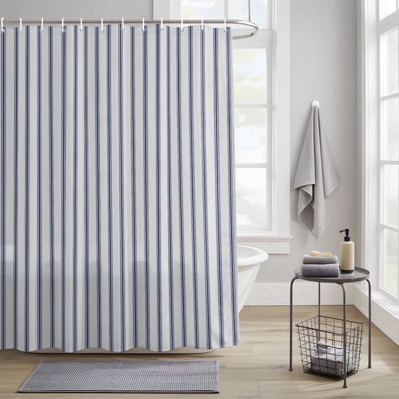 Bedliving Shower Curtain for Bathroom with 12 Hooks Waterproof Fabric, Blue Stripe, 72" x 72"