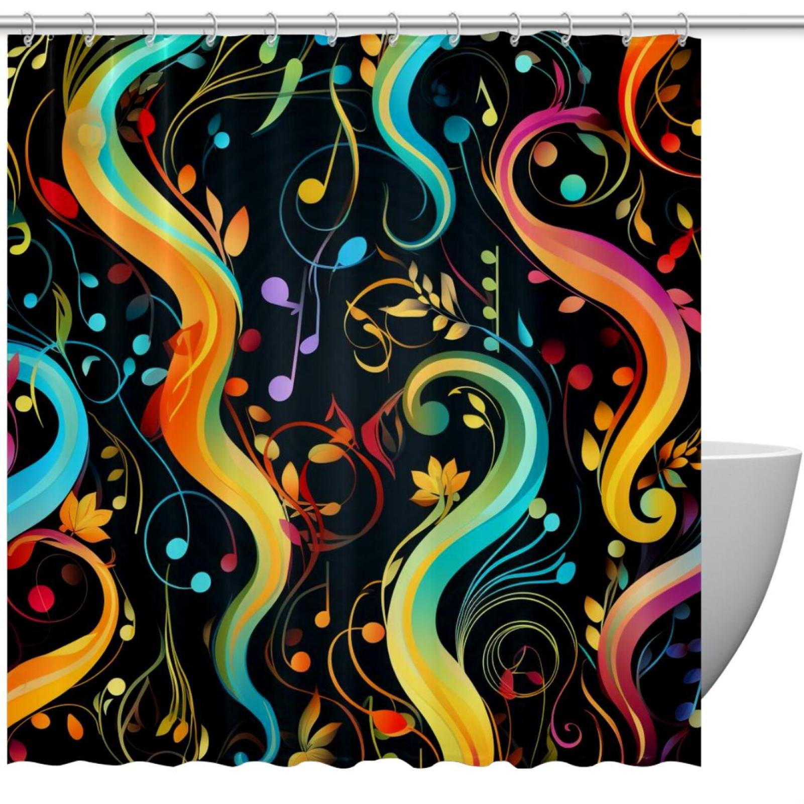 Shower Curtain for Bathroom Decor, Colorful Music Notes Prints