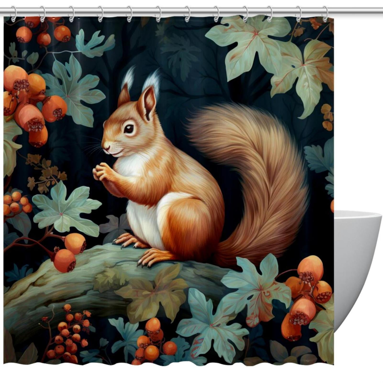 Shower Curtain For Bathroom Decor, Cute Squirrel Prints Waterproof 