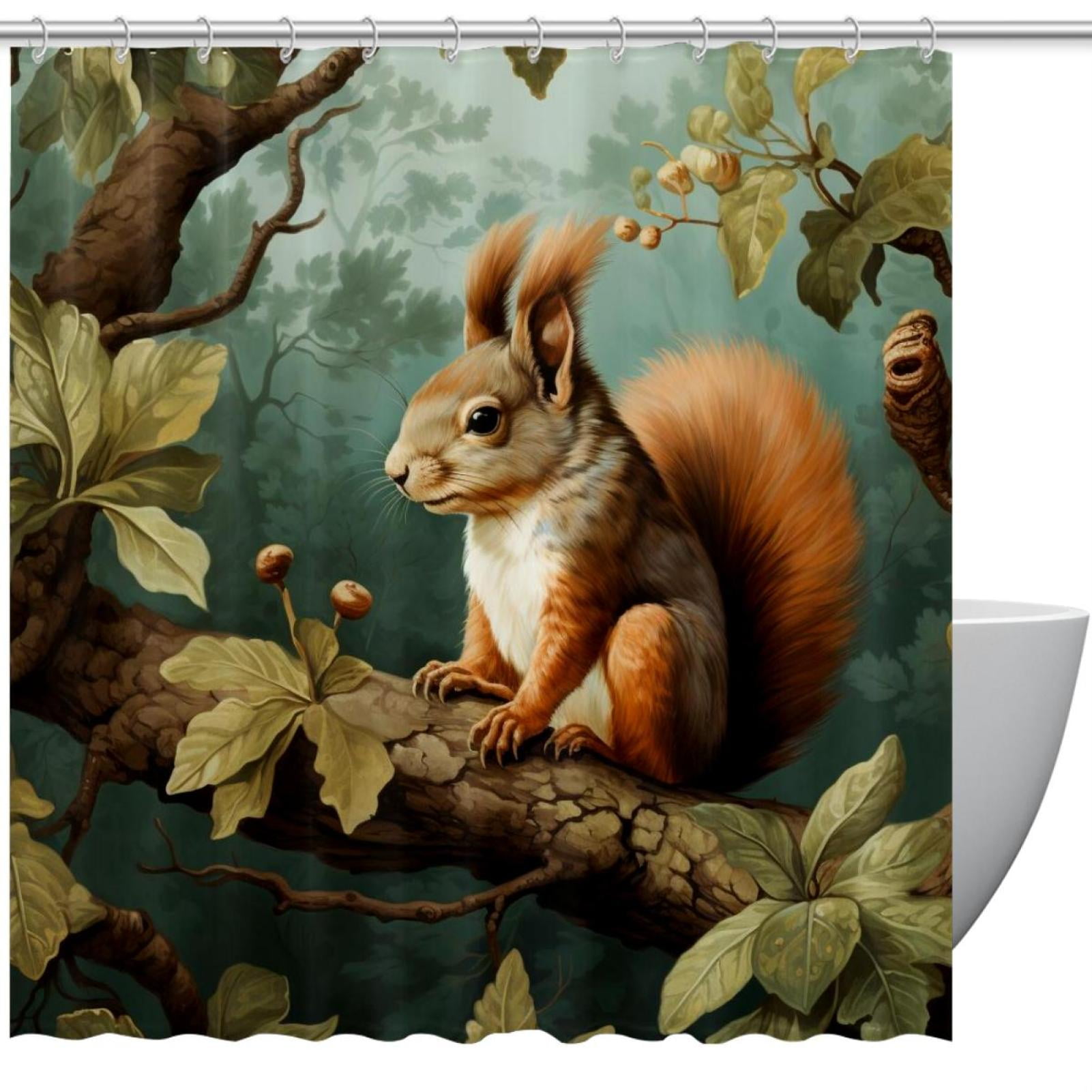 Shower Curtain for Bathroom Decor, Cute Squirrel Prints Waterproof ...