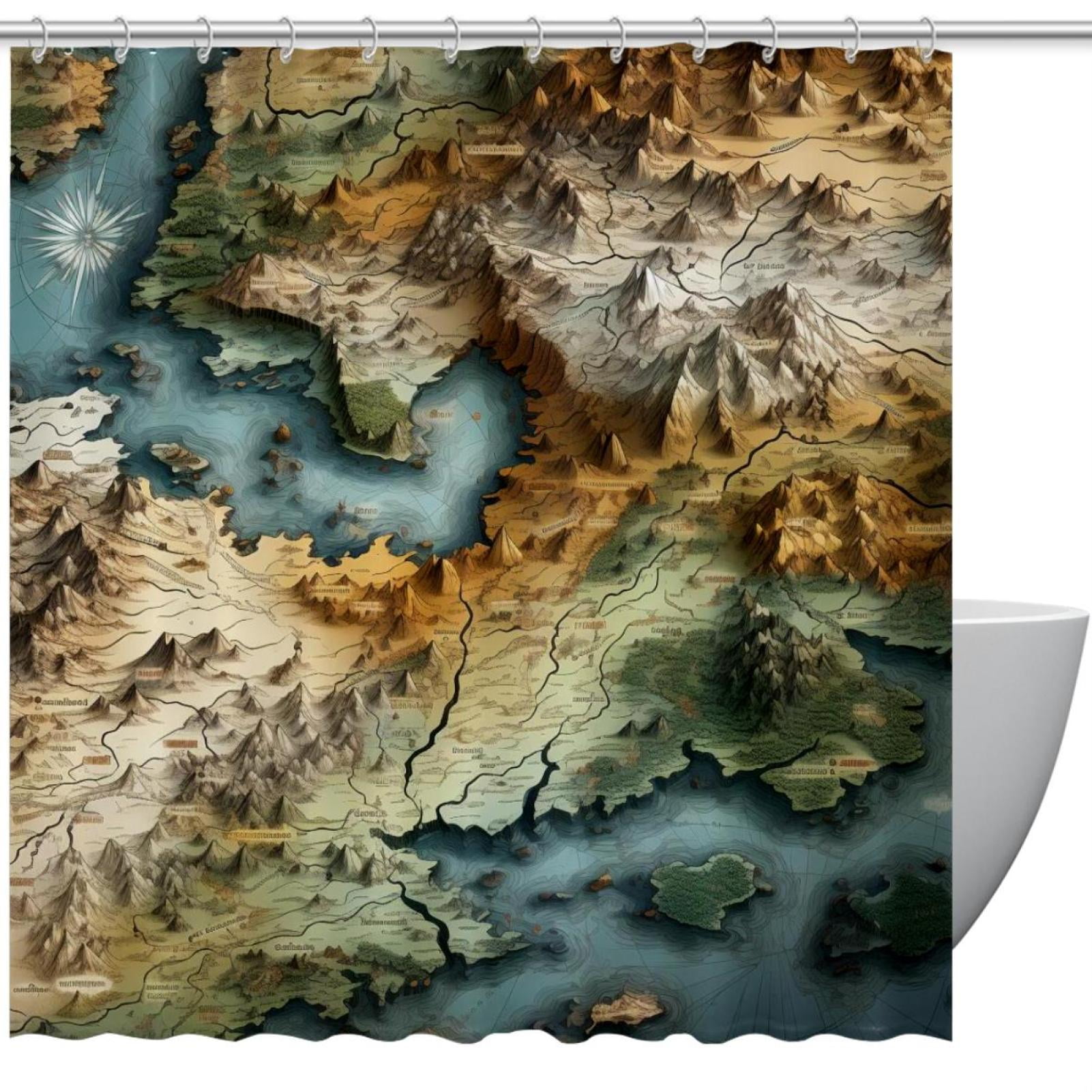 Shower Curtain for Bathroom Decor, Vintage Map Prints Waterproof