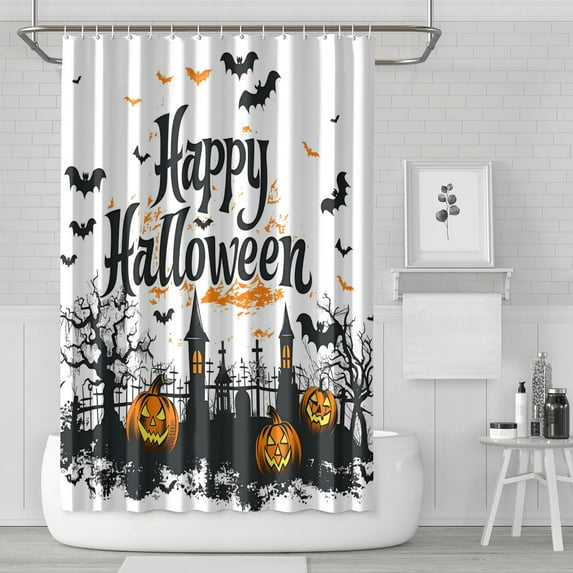 Shower Curtain for Bathroom Evil Pumpkin Bat Happy Halloween Black Dead Tree Shower Curtains Durable Modern Bath Curtain Hooks Included,72x72Inch
