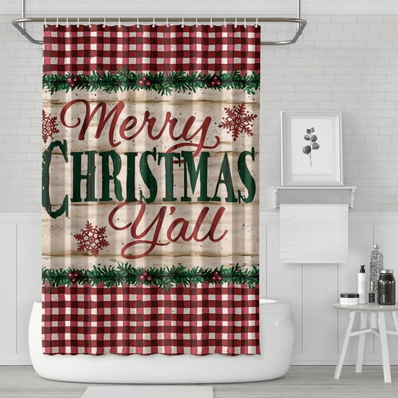 Shower Curtain for Bathroom Merry Christmas Red Buffalo Plaid Bathroom Curtain Waterproof Vintage Shower Curtain Hooks Included,72x72Inch