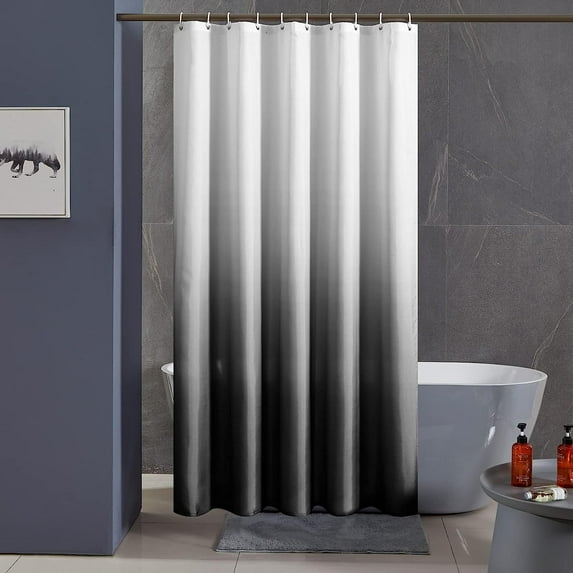 Shower Curtain for Bathroom Mould Proof Resistant Polyester Fabric Bath Curtain Waterproof Washable with 6 Hooks for Wetroom White to Black Narrow