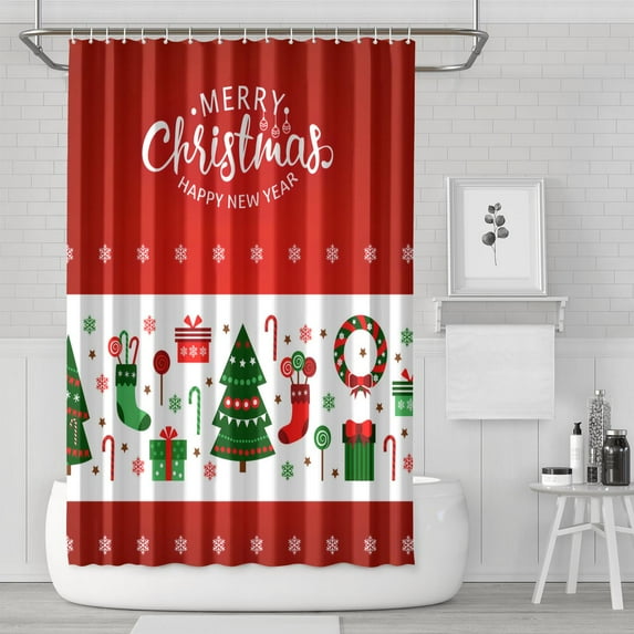 Shower Curtain for Bathroom Red Green Winter Rustic Tree Merry Xmas Shower Curtains Durable Vintage Bath Curtain Hooks Included,72x72Inch