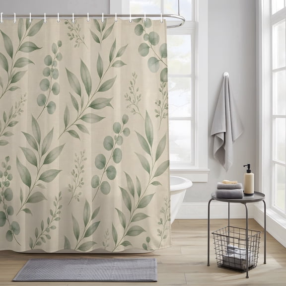 Shower Curtain for Bathroom Sage Eucalyptus Decorative Shower Curtains Set with 12 Hooks Botanical Branches Bath Curtain Waterproof Fabric 72x72 inch