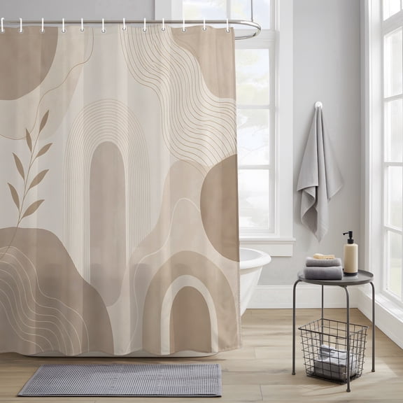 Bedliving Shower Curtain for Bathroom with 12 Hooks, Taupe Arches Boho Waterproof Fabric, 72" x 72"