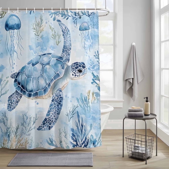 Bedliving Shower Curtain for Bathroom with 12 Hooks, Sea Turtle Ocean Waterproof Fabric, 72" x 72"