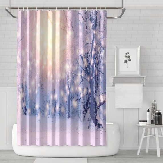 Shower Curtain for Bathroom Winter Christmas Snowflake Scene Shower Curtains Waterproof Vintage Shower Curtain Hooks Included,72x72Inch