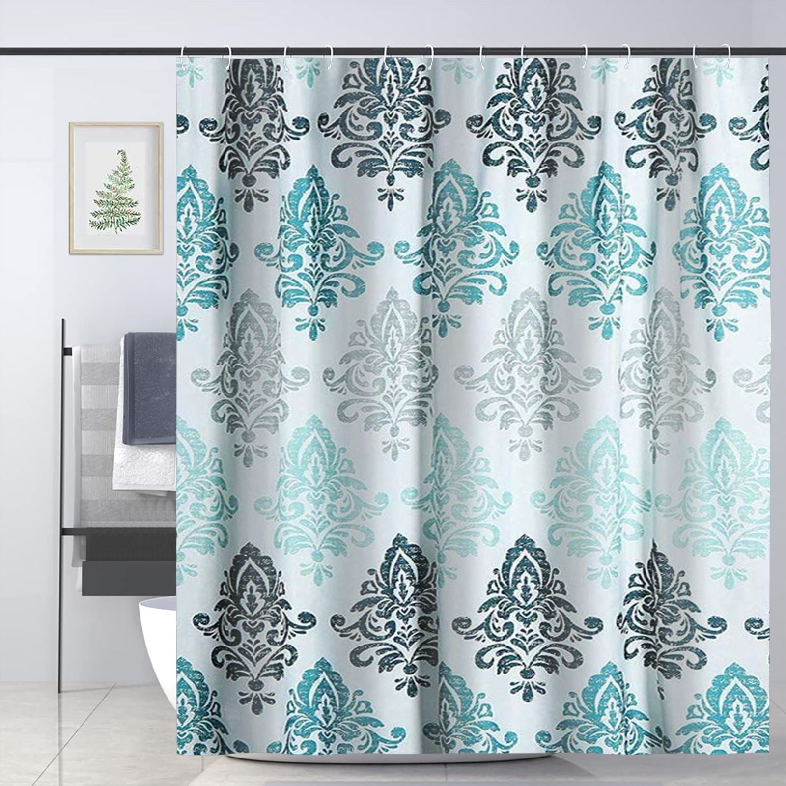 Shower Curtain for Bathroom with 12 Hooks Polyester Fabric Machine Washable Waterproof Shower Curtains 72 x 72 Inch