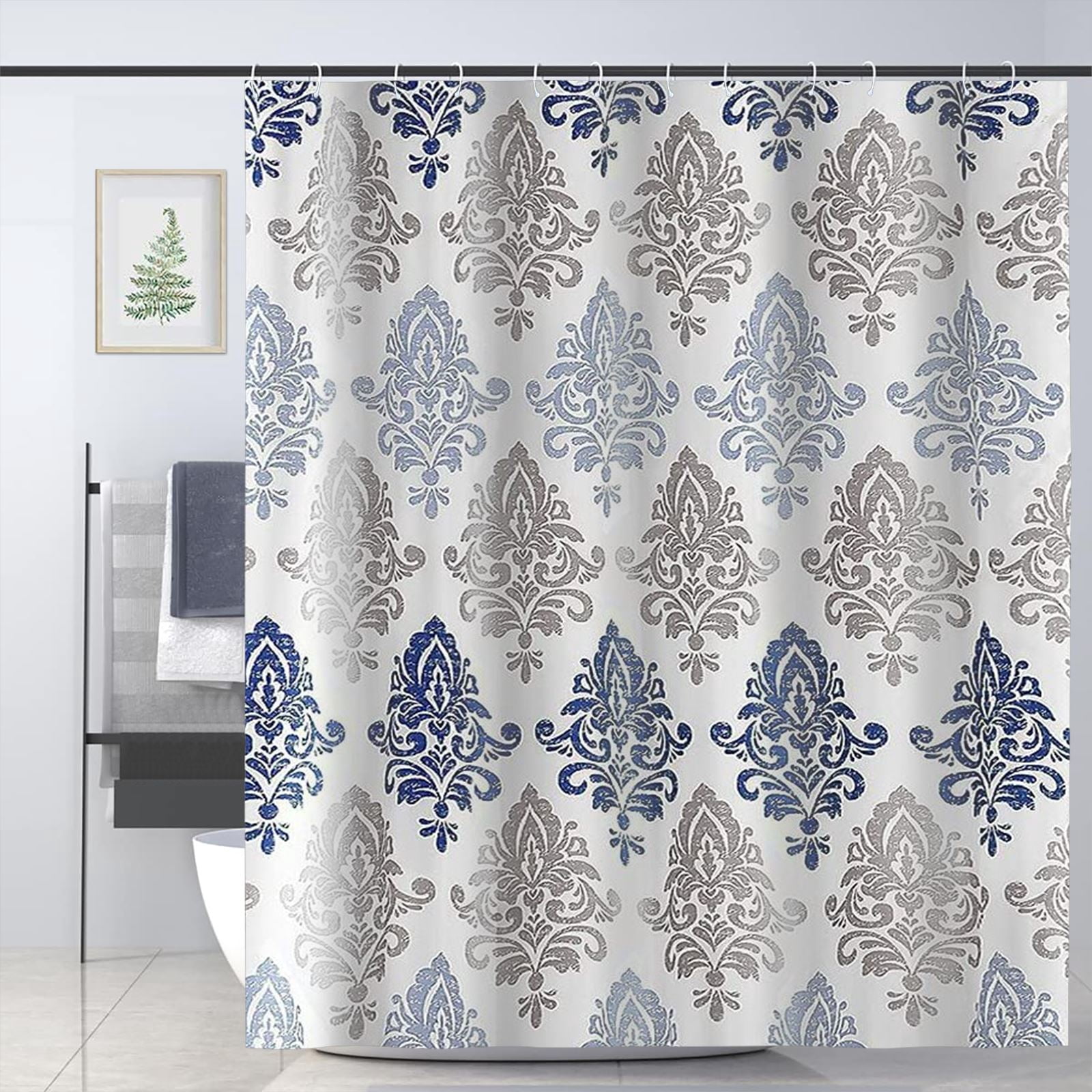 Shower Curtain for Bathroom with 12 Hooks Polyester Fabric Machine Washable Waterproof Shower Curtains 72 x 72 Inch