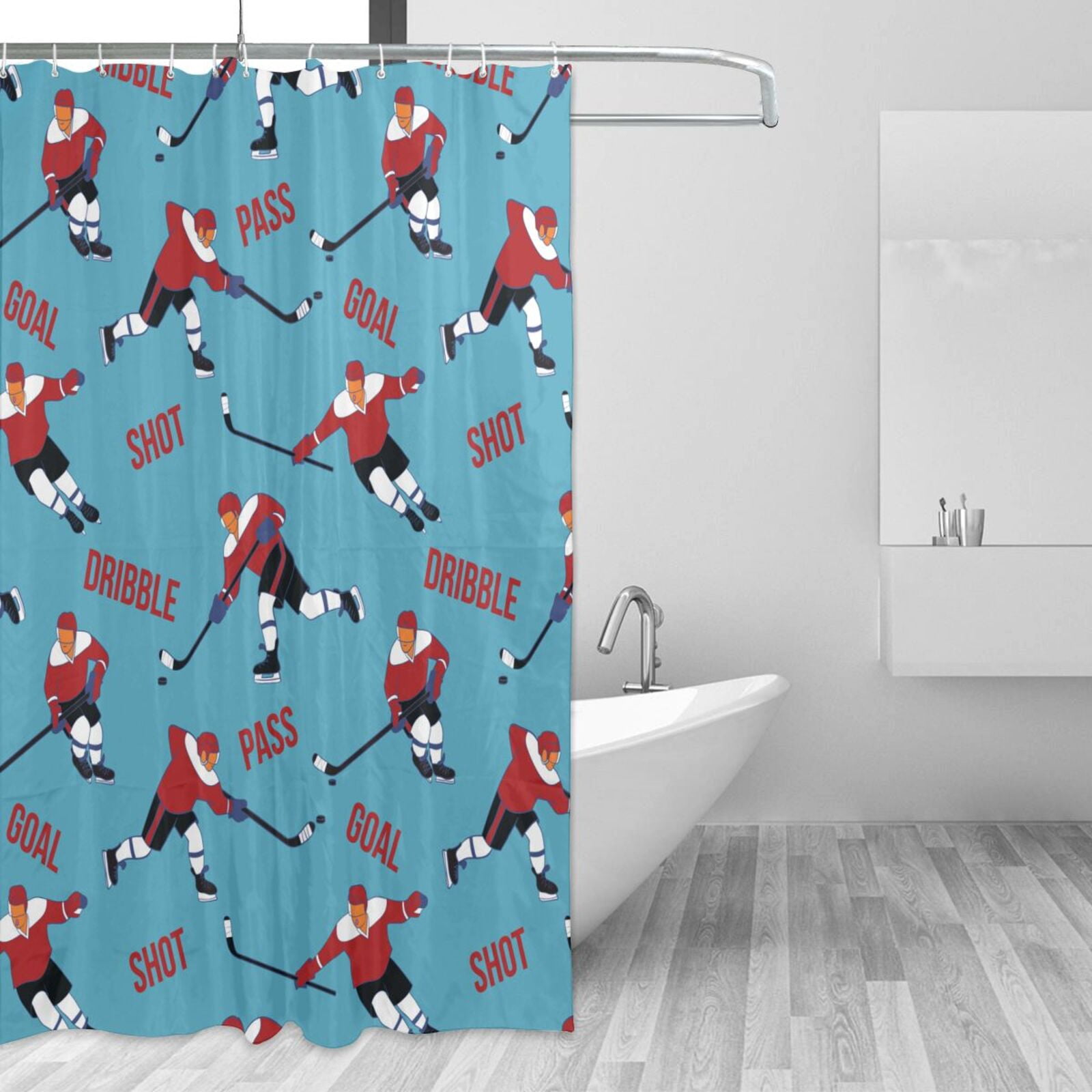 Shower Curtain, ice hockey player stick blue Washable Shower Curtain
