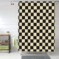 thumbnail image 1 of Shower Curtain, khaki black checkered Waterproof Fabric Plastic Shower Curtain, Drying Fast Bathroom Curtain with 9 Buttonholes, Ruffle Shower Curtain 60x72in, 1 of 8