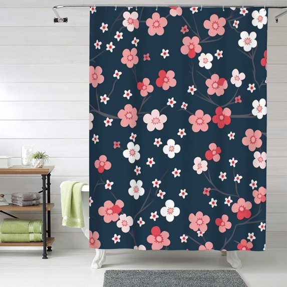 Shower Curtain, peach blossom1 Waterproof Fabric Plastic Shower Curtain, Drying Fast Bathroom Curtain with 9 Buttonholes, Ruffle Shower Curtain 60x72in