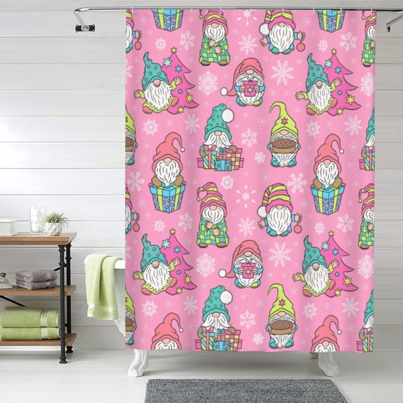 Shower Curtain, pink Holiday Joy Waterproof Fabric Plastic Shower Curtain, Drying Fast Bathroom Curtain with 9 Buttonholes, Ruffle Shower Curtain 60x72in