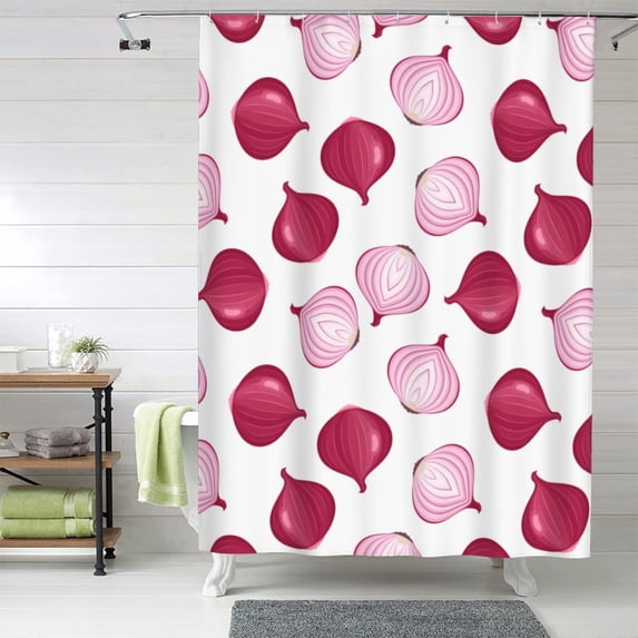 Shower Curtain, purple Onion Waterproof Fabric Plastic Shower Curtain, Drying Fast Bathroom Curtain with 9 Buttonholes, Ruffle Shower Curtain 60x72in