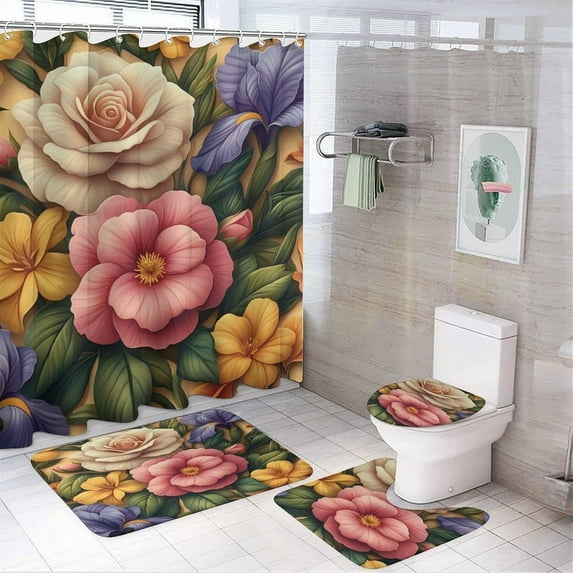Shower Curtain sets and Bath Mat Set, Christmas Candy Canes Pattern Printed on Bathroom Decor Sets with Shower Curtains and Rugs, Great for Master Bath Beach House Modern Home, 72 x 72 inches